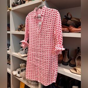 Frank & Eileen classic shirt dress, linen, Red and White crab pattern
